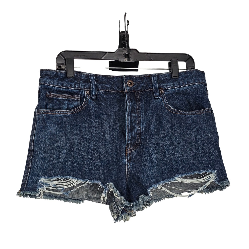 Free People Cutoff Denim Shorts 31 Dark Wash High Waist Distressed Button Fly